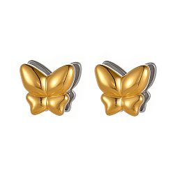 Настоящее золото 18K Два тона 304 из нержавеющей стали серьги обруча, бабочка, ионное покрытие (ip), реальный 18 k позолоченный, 16x18 мм