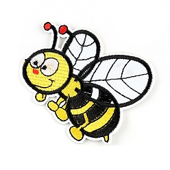 Черный Аппликации пчелки, Компьютеризированная вышивка ткань железа на патчи, аксессуары для костюма, чёрные, 72x64 мм