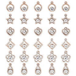 Light Gold UV Plating Acrylic Pendants, with Acrylic Rhinestone, Mixed Shapes, Light Gold, 14~18x10~14.5x5~5.5mm, Hole: 1~2mm, 120pcs/box