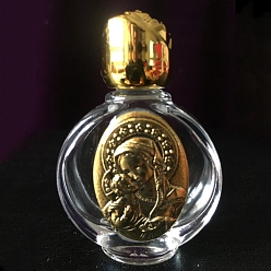 Antique Golden Glass Holy Water Bottle with Zinc Alloy Cap, Religion Portable Refillable Container, Antique Golden, 6.7x4.4cm