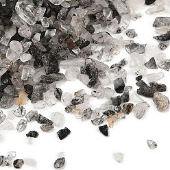 Кварц Турмалинизации  Натуральный турмалированный кварц / черный рутиловый кварцевый бисер, без отверстия , чип, 3~8x3~4.5x0.1~3 мм, Около 7142~20000 шт / 1000 г
