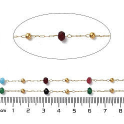 Настоящее золото 18K Ионное покрытие (ip) 304 звенья цепи из нержавеющей стали, с бусинами и катушкой из драгоценных камней, пайки, реальный 18 k позолоченный, 2x0.7x0.2 мм, около 32.81 футов (10 м) / рулон