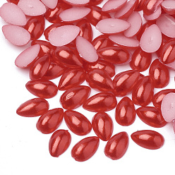 Red ABS Plastic Imitation Pearl Cabochons, Teardrop, Red, 8x5x2.5mm