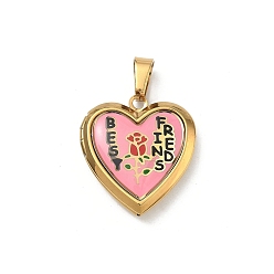 Pink 304 подвески из нержавеющей стали Locket, ионное покрытие (ip), подвески в виде сердечек с узором, розовые, 25x22.5x5.5 мм, отверстие : 8x4 мм, внутренний диаметр: 16.5x16.5 мм