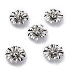 Платина Шапочки и конусы для бусин, латунные, мульти-лепесток цветка, платина, 14x5 мм, отверстие : 0.9 мм