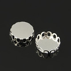 Серебро Латунный кружевной ободок, кабошон настройки, плоско-круглые, серебряные, лоток : 25 мм