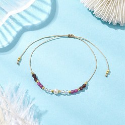 Смешанные камни Регулируемые браслеты из плетеных бусин из натурального кварца, рубина и граната для женщин, рондель, с вощеной нейлоновой нитью и бусинами из натурального культивированного пресноводного жемчуга, внутренний диаметр: 2-7/8 дюйм (7.35 см)