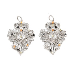 Platine Pendentifs en laiton micro pavés de zircones cubiques orange, Cœur sacré avec breloques de couronne, crémaillère plaquage, plaqué longue durée, sans plomb et sans cadmium, platine, 26x20x5mm, Trou: 3mm