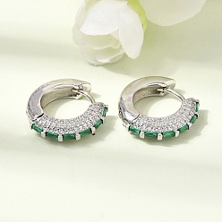 Vert Mer Micro cuivres ouvrent zircons boucles d'oreilles, sans plomb et sans cadmium, crémaillère plaquage, plaqué longue durée, platine, vert de mer, 17.5~18x4.5mm