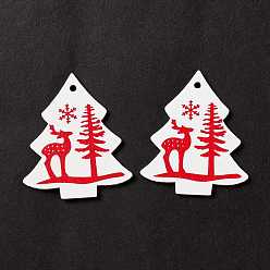 White Spray Painted Wood Pendants, Christmas Tree with Elk Pattern, White, 49x42x2mm, Hole: 3mm