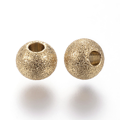 Golden Ion Plating(IP) 304 Stainless Steel Textured Beads, Round, Golden, 6x5mm, Hole: 2mm