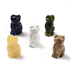 Смешанные камни Украшения дисплея скульптуры из натурального драгоценного камня, для домашнего офисного стола, кошка, 48~50x31~33x21~23 мм