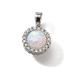 Белый Латунные микро проложить кубического циркония подвески, без кадмия, без никеля и без свинца, cmолой, плоско-круглые, белые, 12x10x7.5 мм, отверстие : 4.5x3 мм