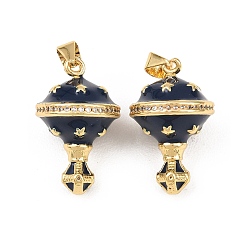 Полуночно-синий Латунные микропроволочные кубические циркониевые подвески из эмали, подвески на воздушном шаре, стойки покрытие, долговечный, без кадмия и без свинца, реальный 18 k позолоченный, темно-синий, 23x14 мм, отверстие : 5 мм