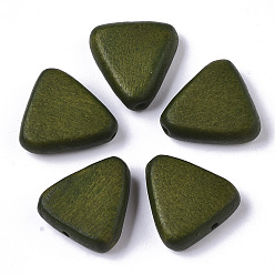 Olivgrün Bemalte Naturholzperlen, Dreieck, olivgrün, 16x15~16x5.5 mm, Bohrung: 1.5 mm