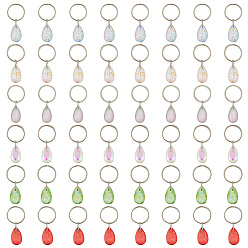 (52) Непрозрачная лаванда Слеза прозрачное стекло дреды бусы, плетение подвески для волос украшения зажимы, с кольца прыжок железа, разноцветные, 29 мм, 6 цветов, 4 шт / цвет, 24 шт / комплект