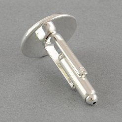 Silver Brass Cuff Settings, Cufflink Findings for Apparel Accessories, Silver Color Plated, Tray: 16mm, 25.5x18mm