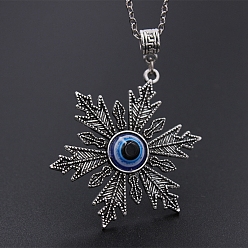 Snowflake Platinum Alloy Evil Eye Pendant Necklaces, Snowflake, 19.69 inch(50cm)