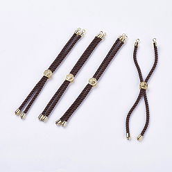 Chapado en Oro Real 18K Fabricación de pulsera de hilo trenzado de nylon, fabricación de pulsera deslizante, con fornituras de latón, sin plomo y cadmio, larga duración plateado, árbol de la vida, café, real 18 k chapado en oro, 210~220x2 mm, agujero: 2 mm