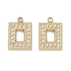 Rectangle 304 микро нержавеющей стали прокладывать Цирконом подвески, ионное покрытие (ip), настоящие 18k позолоченные подвески, прямоугольные, 11x7.5x2 мм, отверстие : 1.2 мм