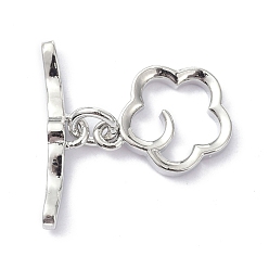 Platinum Rack Plating Brass Toggle Clasps, Long-Lasting Plated, Flower, Cadmium Free & Lead Free, Platinum, Ring: 14x11x2mm, Hole: 1.4mm, Bar: 20x5x3mm