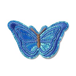 Marine Blue Computerized Embroidery Cloth Iron on/Sew on Patches, Costume Accessories, Butterfly, Marine Blue, 48x79.5x2mm