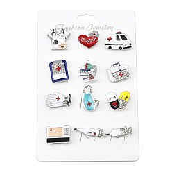 (52) Непрозрачная лаванда 12шт 12 стили медицинские эмалевые штифты, Броши из сплава со стразами для рюкзака, разнообразные, разноцветные, 10~30x19.5~33.5 мм, 1 шт / стиль