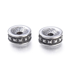 Античное Серебро 304 из нержавеющей стали бусы, плоско-круглые, античное серебро, 7.8x3.5 мм, отверстие : 1.8 мм