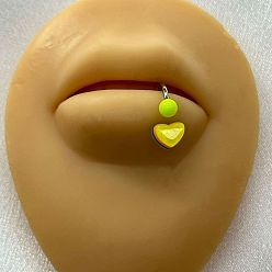 Сердце 316 хирургическая нержавеющая сталь с акриловыми кольцами для губ, цвет нержавеющей стали, желтые, сердце, внутренний диаметр: 10 мм, штифты : 1.2 мм, Руководитель: 4 mm