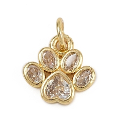 Прозрачный Латунные микропаве прозрачные кубические циркониевые подвески, отпечаток лапы, без кадмия и без свинца, долговечный, реальный 18 k позолоченный, с целью перехода в кольце, прозрачные, 11x11x2.5 мм, отверстие : 3 мм