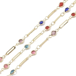 Real 18K Gold Plated Brass Link Chains, with Glass, Real 18K Gold Plated, Soldered, with Spools, Long-Lasting Plated, Cadmium Free & Lead Free, 10x4x2mm
