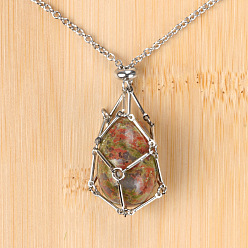 Унакит Кулон в виде клетки для пасхального яйца из натурального унакита 304 цепочка из нержавеющей стали, цвет нержавеющей стали, 27.56 дюйм (70 см)