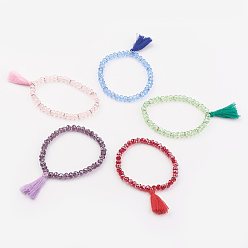 Mixed Color Glass Beads Stretch Charm Bracelets, with Tassels, Mixed Color, 2-1/8 inch(55mm)
