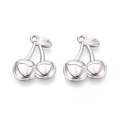 Нержавеющая Сталь Цвет 304 подвески из нержавеющей стали, вишневое очарование, анти-тускнение, цвет нержавеющей стали, 22x17.8x2.5 мм, отверстие : 1.6 мм