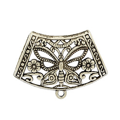 Antique Silver Tibetan Style Alloy Hollow Tube Bails, Loop Bails, Scarf Bail Beads, Tube with Butterfly, Cadmium Free & Lead Free, Antique Silver, 32x44x21mm, Hole: 3mm, Inner Diameter: 17mm