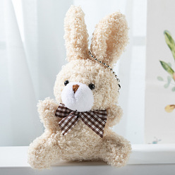 Wheat Cute Plush PP Cotton Rabbit Doll Pendant Decorations, with Alloy Findings, for Keychain Bag Hanging Decoration, Wheat, 10~11cm