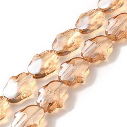 Sandy Brown Transparent Electroplate Glass Beads Strands, Pearl Luster Plated, Hamsa Hand, Sandy Brown, 17.8x13.5x7.5mm, Hole: 1.3mm, about 40pcs/strand, 27.95 inch(71cm)