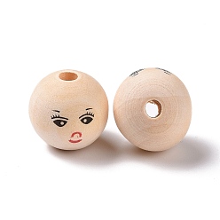 Фора Набивные деревянные европейские бусины, Круглая бусина с большим отверстием и рисунком улыбающегося лица, неокрашенными, оранжевые, 20x17.5 мм, отверстие : 4.7 мм, Около 217 шт / 500 г