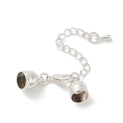 Серебро Латунный удлинитель цепи, с концами шнура и защелками лобстера, серебряные, 31 мм длиной, конец шнура: 5 мм шириной, 8 мм длиной, отверстие : 3 мм