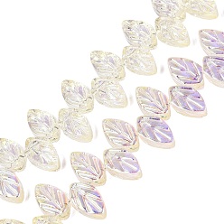 Jaune Clair Plaquent verre transparent perles brins, feuille, de couleur plaquée ab , demi-plaqué, teint et cœur, jaune clair, 11~11.5x6.5~7x3~4mm, Trou: 0.8~0.9mm, Environ 98~100 pcs/chapelet, 18.90~19.29 pouce (48~49 cm)