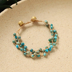 Synthetic Turquoise Synthetic Turquoise Round Braided Bead Multi-strand Bracelets for Women, 6.30~6.69 inch(16~17cm)
