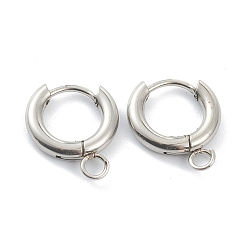 Stainless Steel Color 201 Stainless Steel Huggie Hoop Earring Findings, with Horizontal Loop and 316 Surgical Stainless Steel Pin, Stainless Steel Color, 16x13.5x2.5mm, Hole: 2.5mm, Pin: 1mm