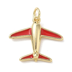 Красный Латунь эмаль подвески, прелести самолета, стойки покрытие, без кадмия и без свинца, долговечный, реальный 18 k позолоченный, красные, 17.5x20x3.5 мм, отверстие : 3.5 мм
