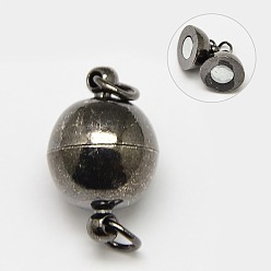 Gunmetal Brass Magnetic Clasps with Loops, Nickel Free, Round, Gunmetal, 16x10mm, Hole: 2mm