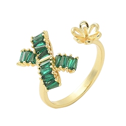 Золотой Оправы для колец-манжет в виде банта и цветка из латуни с микропаве из кубических цирконий, за половину пробурено бисера, стойки покрытие, долговечный, без свинца и без кадмия, золотые, внутренний диаметр: 18 мм, лоток : 7x7 мм, штифты : 3x0.8 мм