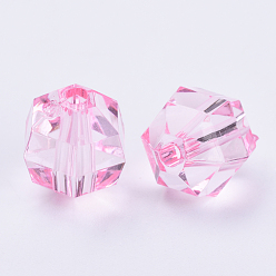 Pink Transparent Acrylic Beads, Faceted, Round, Pink, 6x5.5mm, Hole: 1.3mm, about 4500pcs/500g