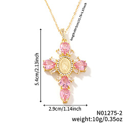 Pink Латунные подвески с изображением креста Девы Марии из кубического циркония, модный подарок для женщин, золотые, розовые, 15.75 дюйм (40 см)