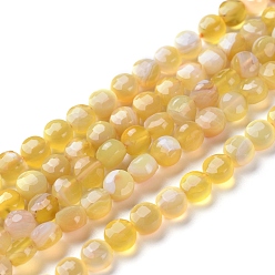 Gold Natural Banded Agate/Striped Agate Beads Strands, Faceted, Dyed & Heated, Flat Round, Gold, 6~7x4~4.5mm, Hole: 1mm, about 61~64pcs/strand, 14.96 inch(38cm)