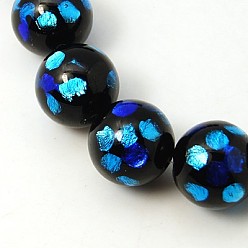 Deep Sky Blue Handmade Silver Foil Glass Beads Strands, Round, Deep Sky Blue, 12mm, Hole: 1mm