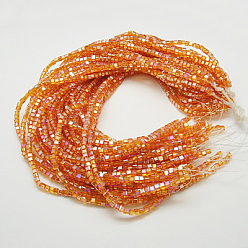 Dark Orange Electroplate Glass Beads Strands, AB Color Plated, Faceted, Cube, Dark Orange, 6x6x6mm, Hole: 1mm